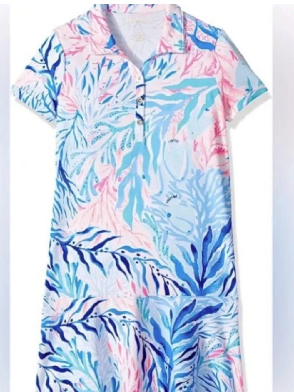 Lilly Pulitzer Mini Sadie Polo Crew Blue Tint Kaleidoscope Coral x-Large (12-14)